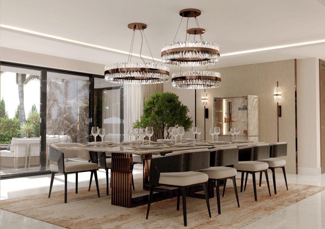 12 Luxurious Dining Rooms Featuring Striking Lighting and Bold Design Elements