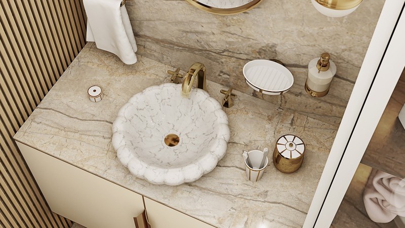 beige sink bathroom